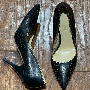 kate spade Black Laser-Cut Pointed Toe Heels (2014 Vintage)